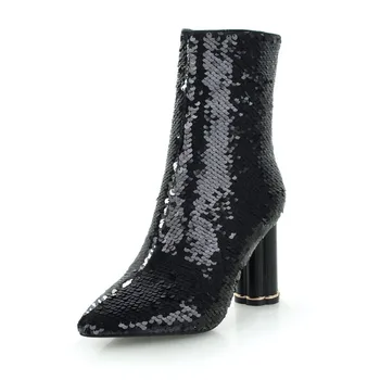 

Classics Sequined Cloth Ankle Boots Fashion Bling Comfortable Women Shoes Sexy Crystal High Heels Buty Damskie Jesienne Botki