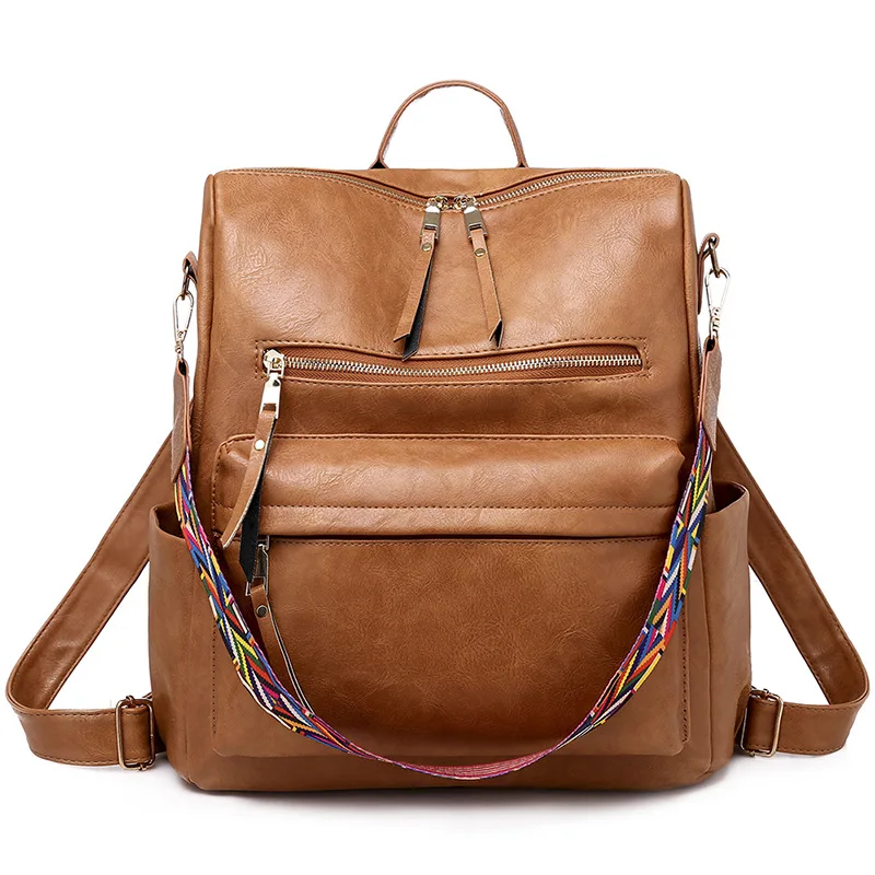 Винтажный рюкзак из искусственной кожи, женские дорожные сумки, школьный рюкзак для девочек, сумка через плечо, корейский рюкзак, женские кожаные рюкзаки - Цвет: Коричневый