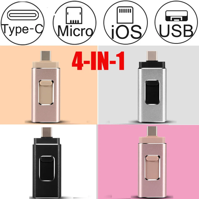 4 в 1 USB флэш-накопитель мини флеш-накопитель type-C флэш-накопитель портативный флэш-накопитель для iphone samsung S8 S9 Note 8 P20 mate 10 Mi6 Mi8 3,0