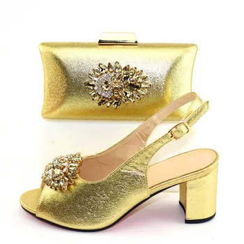 

Gold Wedding Party African High Heel Women's Pumps Shoes And Purse Bag Set CR301 Heel Height 7.5CM