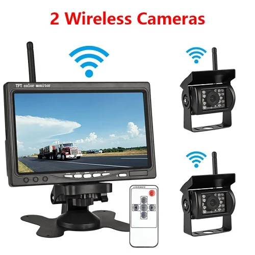 Monitor with 2 lens Threecar " Беспроводной автомобильный монитор TFT lcd четыре камеры заднего вида s монитор парковочная система заднего вида для резервной камеры использование для грузовика - Название цвета: Monitor with 2 lens