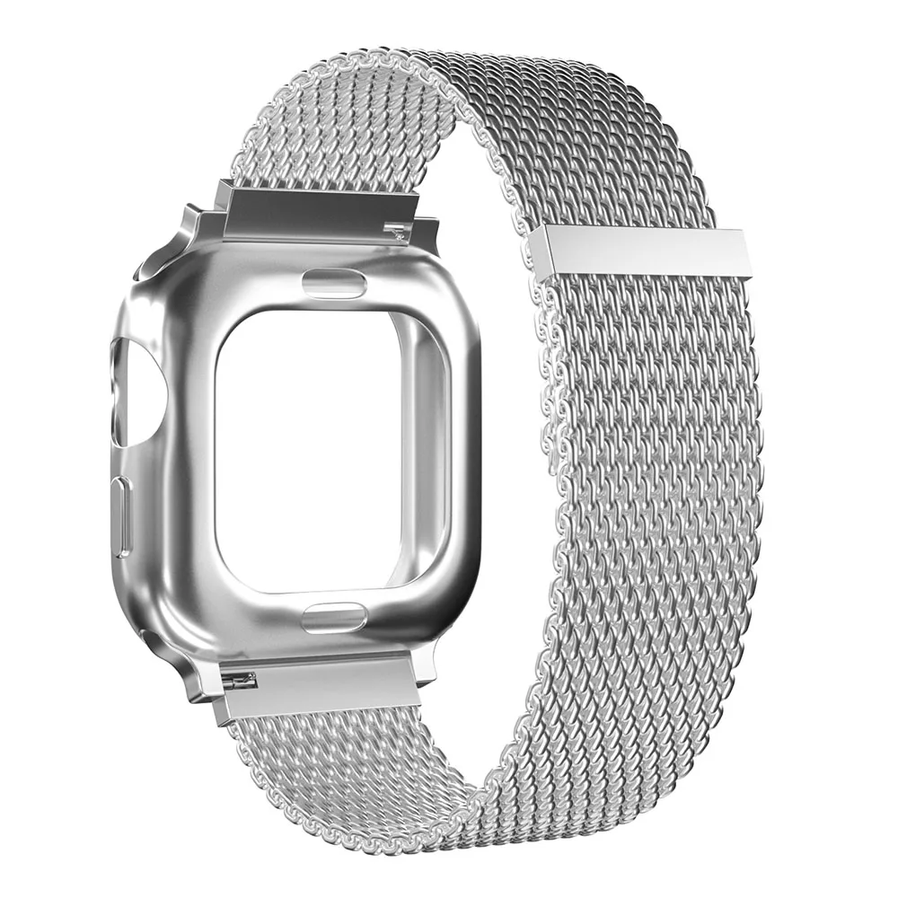 Silver Миланская петля ремешок с чехол для Apple watch ремешок 38 мм 40 мм 42 мм 44 мм нержавеющая сталь Магнитная застежка ремешок для iwatch 5 4 3 2 1 - Цвет ремешка: Silver