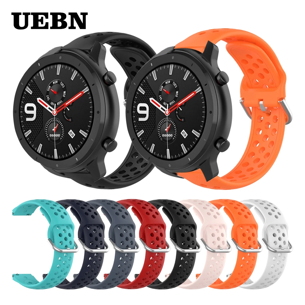 Ремешок UEBN силиконовый для Huami Amazfit GTR 42 мм 47 bip S спортивный Воздухопроницаемый