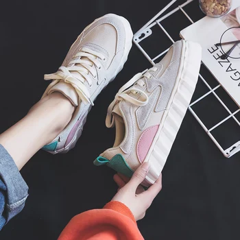 

Fashion Sneakers Women Casual Shoes 2020 Spring New Students Girl Chic Shoes Mixed Colors Good Quality Flat Heel Lace Up 35-40