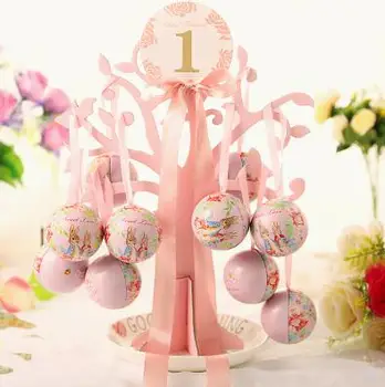 

10pcs/lot 6.8cm Spherical Tinplate Sweet Ball Candy Box Round Light and Love tree candy box Blue Bride And Groom Favor Gift Box