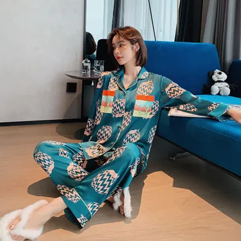 

Fiklyc Ladies Autumn New Products Ice And Snow Silk Long-Sleeved Trousers Casual Home Wear Two-Piece Suit