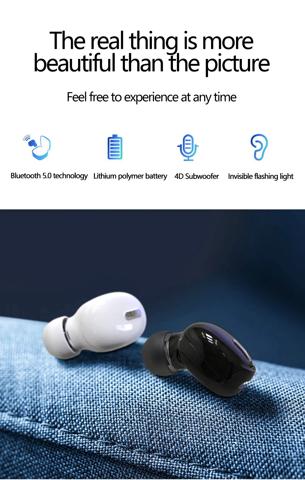 Mini In-Ear 5.0 Bluetooth Earphone HiFi Wireless Headset Mic Sports Earbuds Handsfree Earphones For Xiaomi For Huawei For iphone