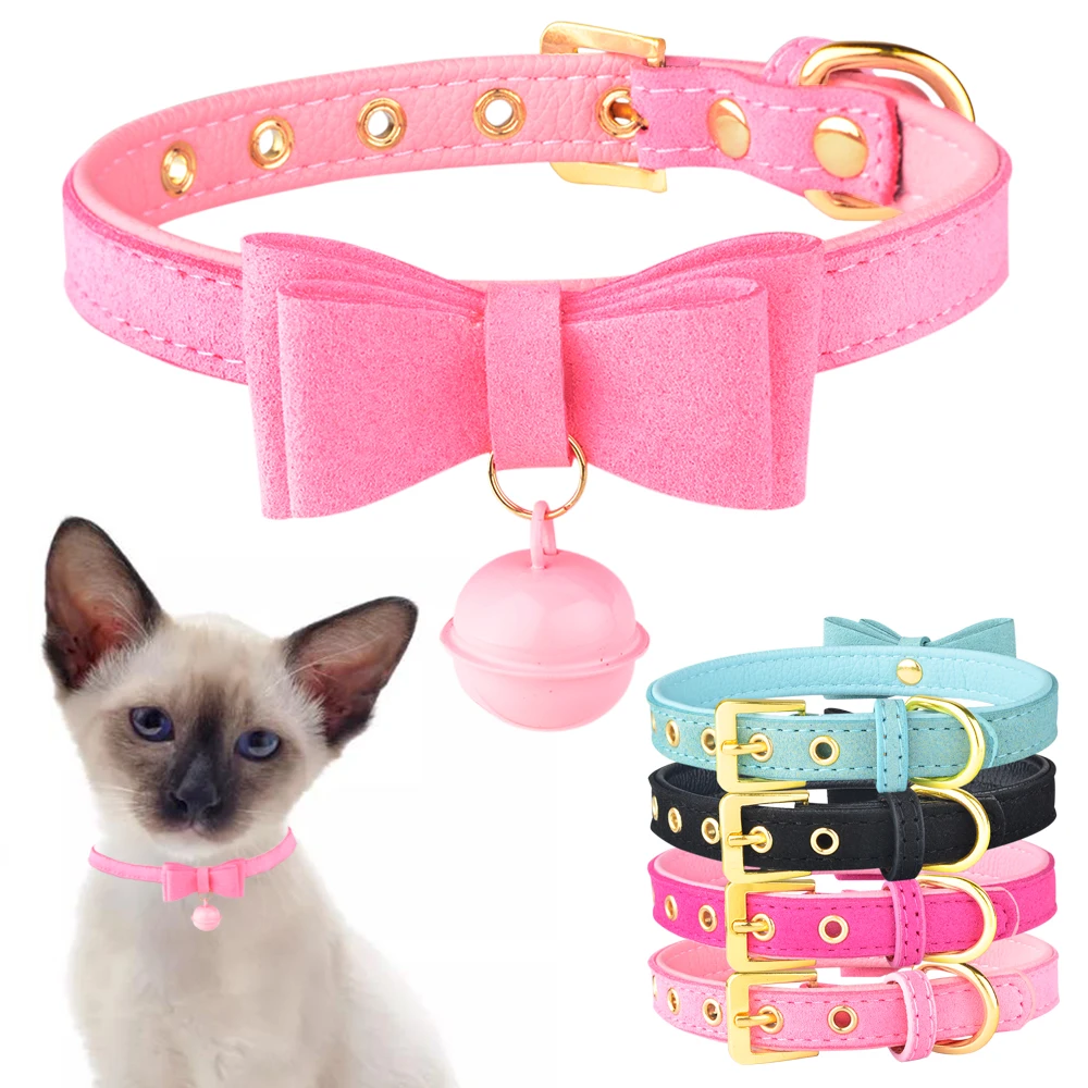 Vendedor Caliente Collares con campanas para gatos y cachorros, Collar de Navidad, lazo y campana, rojo rosado, azul claro, ajustable DolGYaELlqV