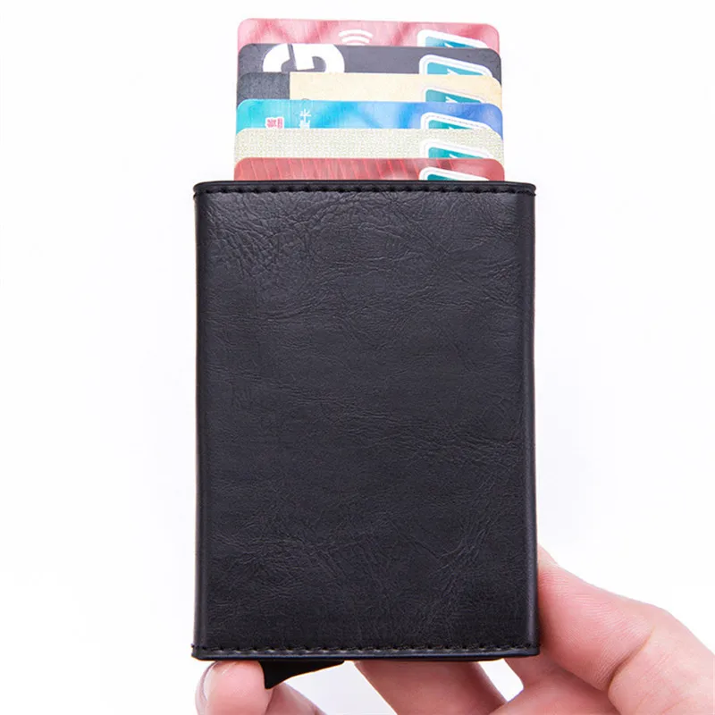 BISI GORO Противоугонный Rfid кредитный держатель для карт мужской кожаный металлический кошелек мужской кошелек для монет женский мини карбоновый чехол для ID карты на молнии