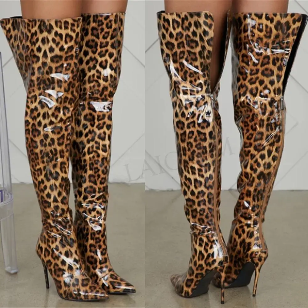 leopard thigh high boots