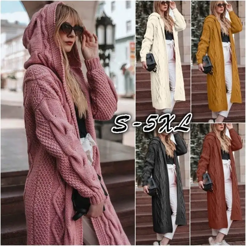 ^*Best Offers Women Knitted Cardigans Causal Warm Solid Open Stitch Long Female Sweater Oversized Loose Hooded Knitwear ^*Best Offers Women Knitted Cardigans Causal Warm Solid Open Stitch Long Female Sweater Oversized Loose Hooded Knitwear