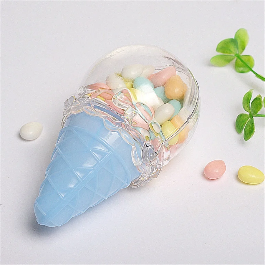 16pcs 미니 플라스틱 아이스크림 모양의 사탕 상자 베이비 샤워 세례 파티 웨딩 과자 홀더