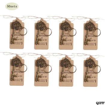 

50x Vintage Key Bottle Opener +Tag Card Keychain Wedding Party Favors Souvenirs