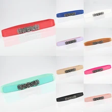 

New Fashion Women's Belt Elastic Waistband Gold Circle Buckle Small Belts Red Thin Cummerbund Woman Belt Strap Brown Accessories