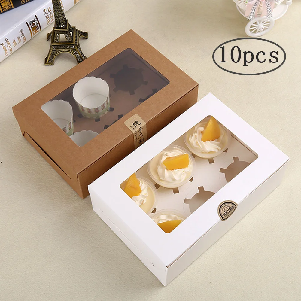 

10pcs 6 Cavity Cup Cake Boxes And Packaging Box With Clear Window Muffin Box Container Cake Holder Cupcake Packaging Box Dessert