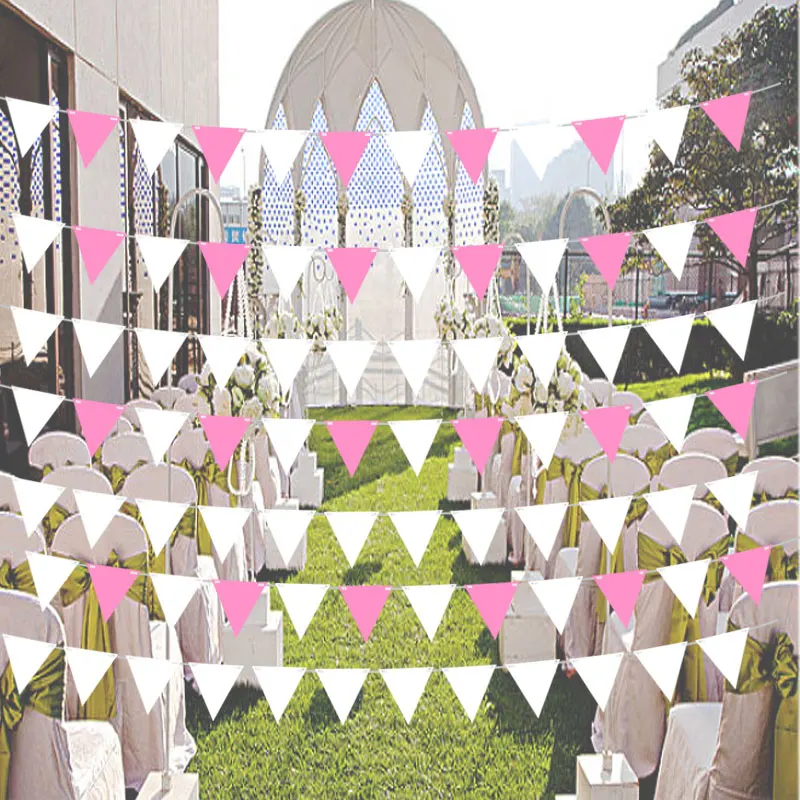 Hot 8M/4M Pink White Pennant Non Wovens Fabric Bunting Flags Wedding Party Decoration Banner Home Bridal Shower Garland | Дом и сад