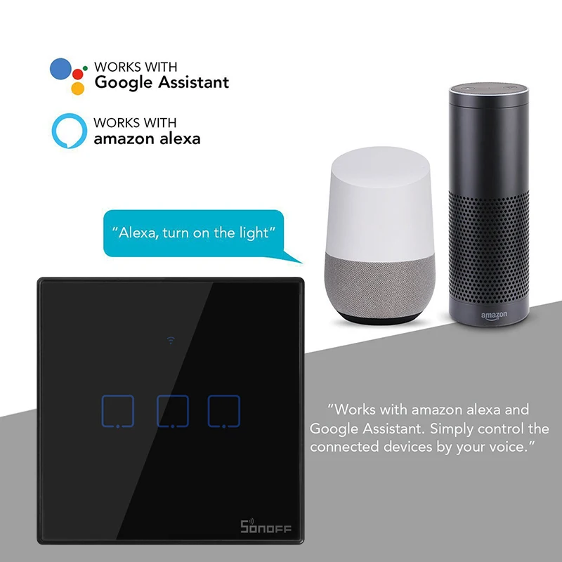 SONOFF T3 TX Wifi Smart Wall Touch Switch Wireless Relay Module Smart Home Control Via Ewelink/RF433 Work With Alexa Google Home