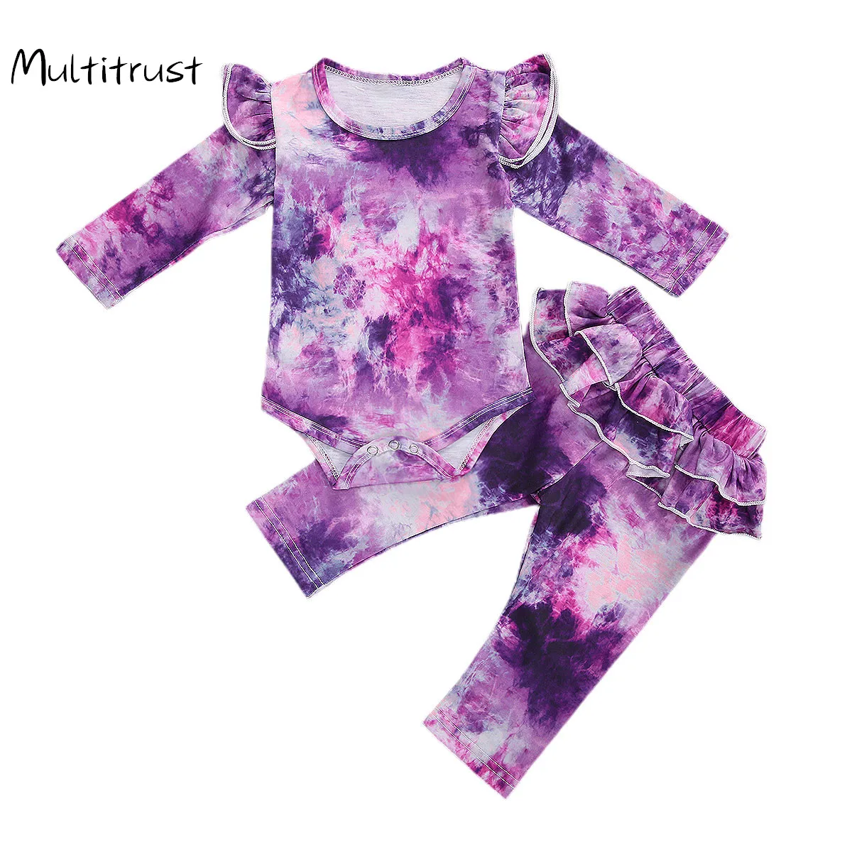 

2020 Autumn Newborn Girls Clothes Set Long Sleeve Tie Dye Print Bodysuit Tops Ruffles Pants Infant Sleepwear Clothing Outfits