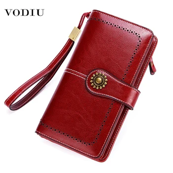 

Genuine Leather Women's High Quality Stitched Purse Long Fashion Zipper Wallets Card Holder Coin Procket Phone Bag Clutch Purses