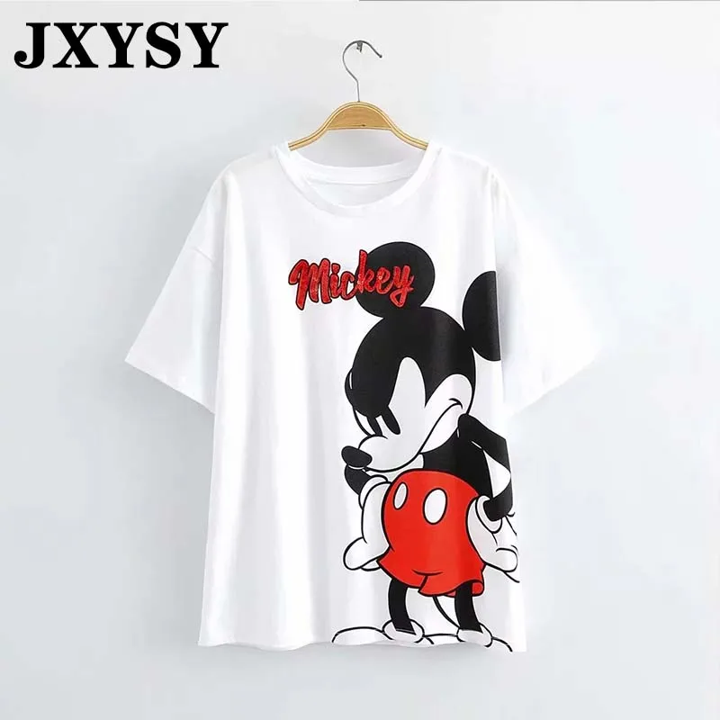 JXYSY, женская футболка, лето, английский стиль, модная, мультяшная мышь, принт, круглый ворот, короткий рукав, Harajuku, футболка, женские топы - Цвет: multi