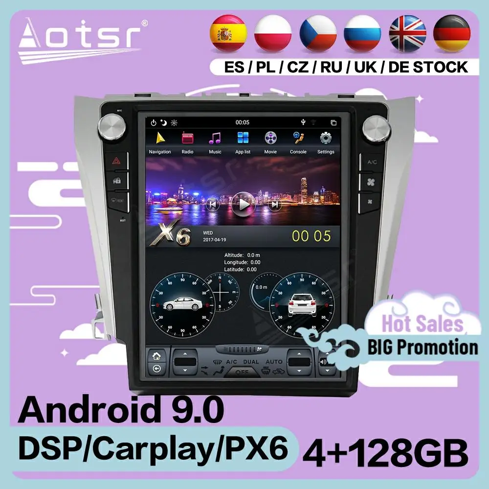 4 128G Tesla Screen Multimedia Stereo Android Player For Toyota Camry 2012 2013 2014 2015 2016 