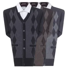 Мужской Клетчатый свитер с v-образным вырезом и длинными рукавами, вязаный кардиган, модный