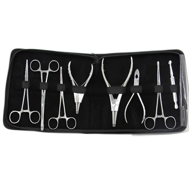 16pcs/set Professional Body Piercing Tools Forceps Clamps Pliers Tongue  Belly Septum Nose Lip Ear Tattoo Equipment Piercing Set