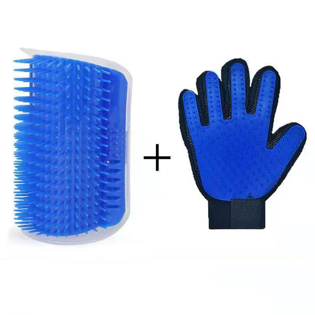 Pet Supplies for Self Groomer Wall Brush Corner Cat Massage Self Groomer Comb Brush with Catnip Cat Rubs with A Tickling Comb Blue-gloves
