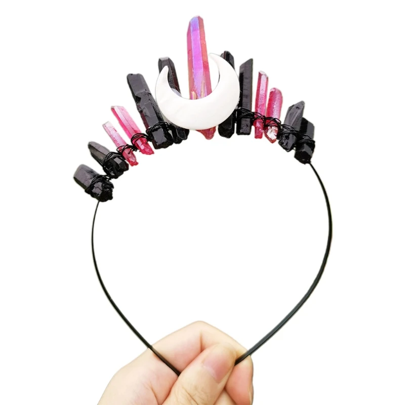 

Bridal Jewelry Headband Tiara Raw Quartz Crystal Witch Moon Cosplay Hair Hoop Headband Ladies Crystal Hairband for Girls Women