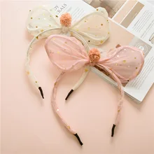 Трехъярусные аксессуары на весну и лето, стиль, Детские резинки для волос, для маленьких девочек, с кружевной отделкой, с кроличьими ушами, пушистые шарики, Kno