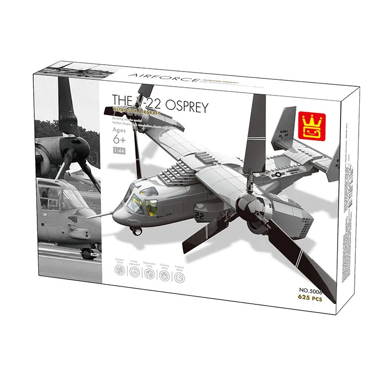 

Wange Small Particles Military Model Plane V-22 Osprey Tilt Rotorcraft Model Inserted Building Blocks Jx006