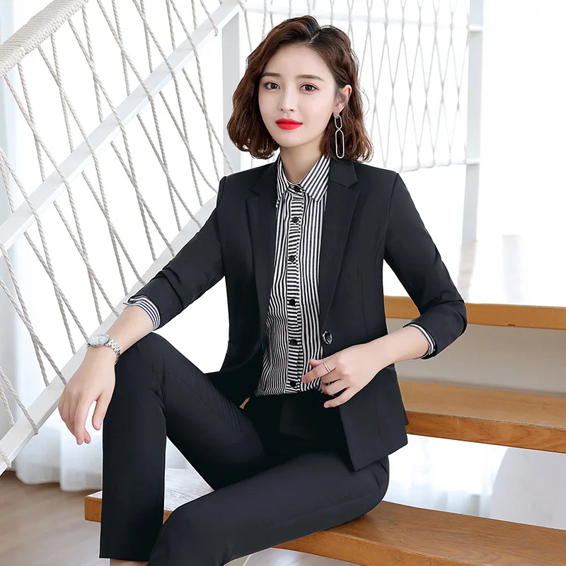 

2019 Autumn And Winter New Style Versatile Striped Suit WOMEN'S Suit Slim Fit Slimming Fashion Korean-style Long Sleeve Business