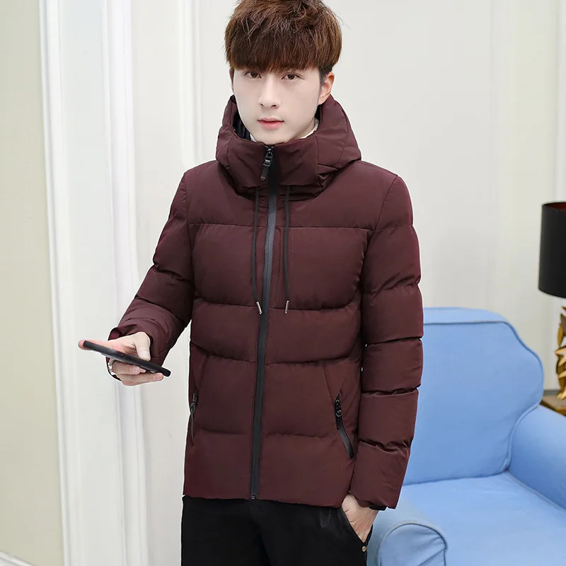 Winter Fashion Casual Hooded Cotton-padded Clothes Versatile Design Solid Color Slim Fit Thick Coat Men's