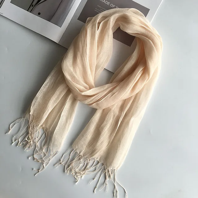 Écharpe en lin de couleur unie pour femmes, turban hijab