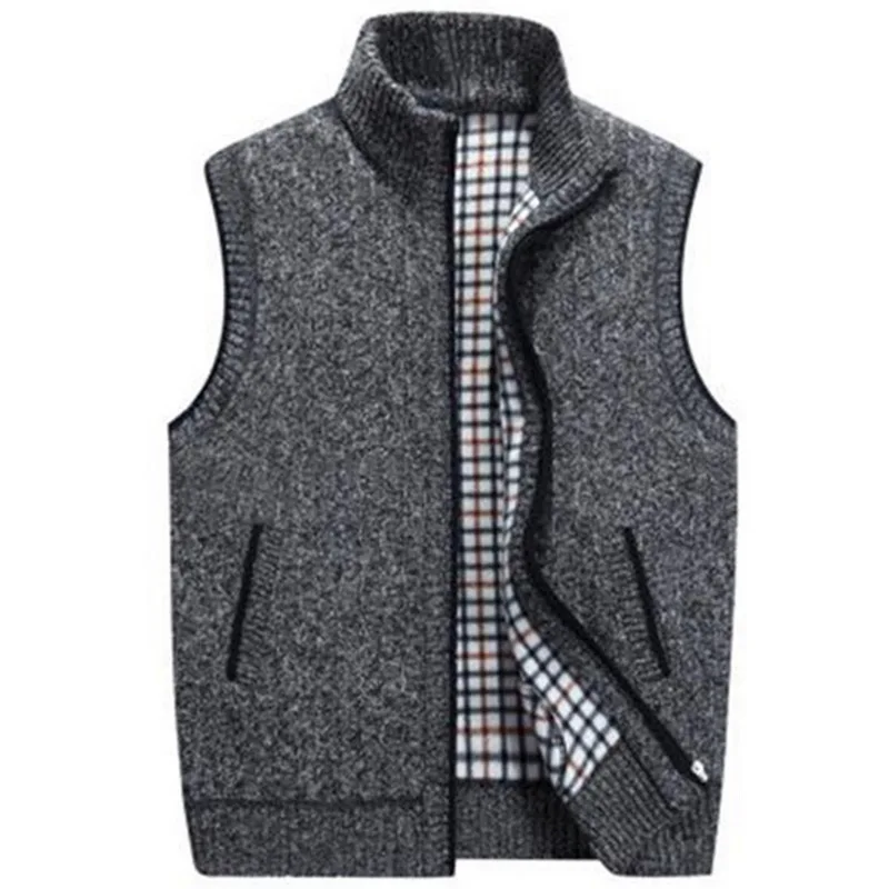 Модные милые популярные мужские зимние шерстяной свитер, жилет мужские без рукавов Вязанный жилет куртка теплый флисовый свитер размера плюс - Цвет: Dark Gray