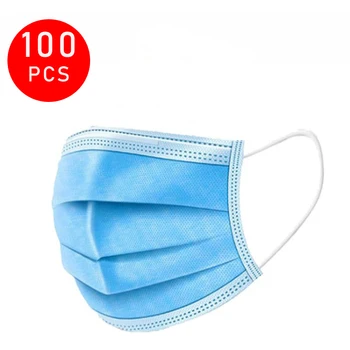 

100/200 Pcs Disposable Face Mask Elastic Ear Loops Masks 3 Layer Protective Dust Proof Breathable Non-woven Disposable Masks