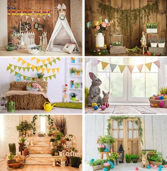 

Easter Background Photography Rabbits Egg Flower Old Wood Wall Baby Newborn Portrait Photography Backdrop Photocall Photo Studio
