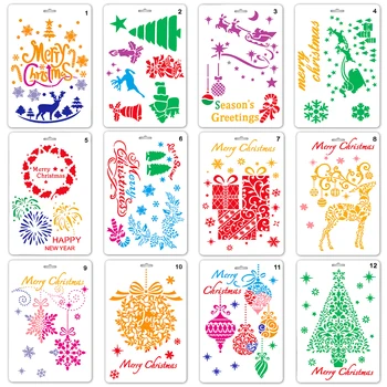 

12Pcs Christmas Tree Reindeer Snow DIY Layering Stencils Painting Scrapbook Coloring Embossing Decorative Template