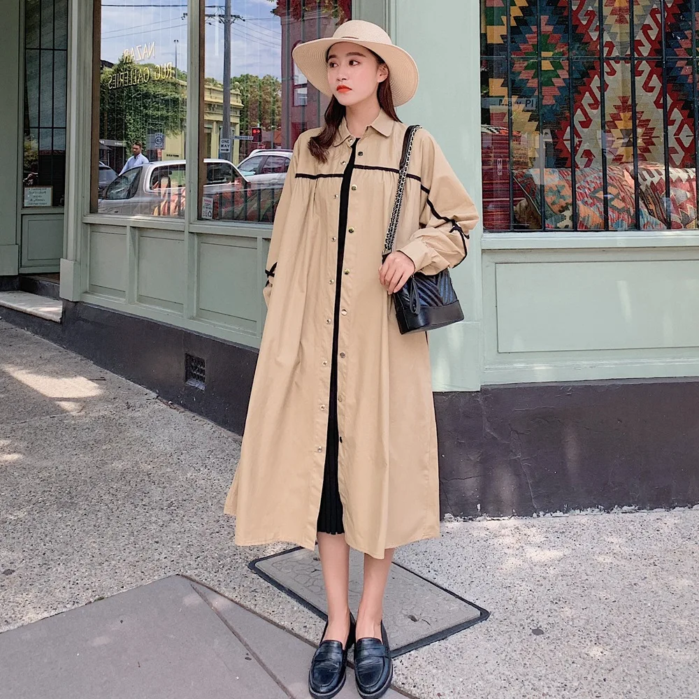

Fashionable Webbing Joint Thin Trench Coat Coat 2019 Autumn New Style WOMEN'S Dress Retro CHIC-Style Waist Hugging Dress
