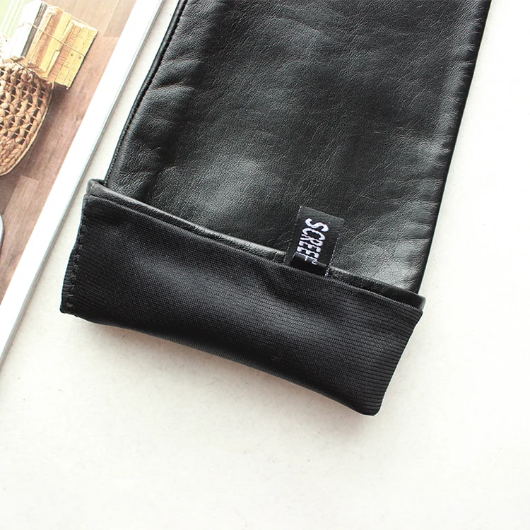 New Women's Super Long Leather Gloves Over Elbow Fashion Black Imported Sheepskin High Quality Mink Leather Touch Screen Gloves