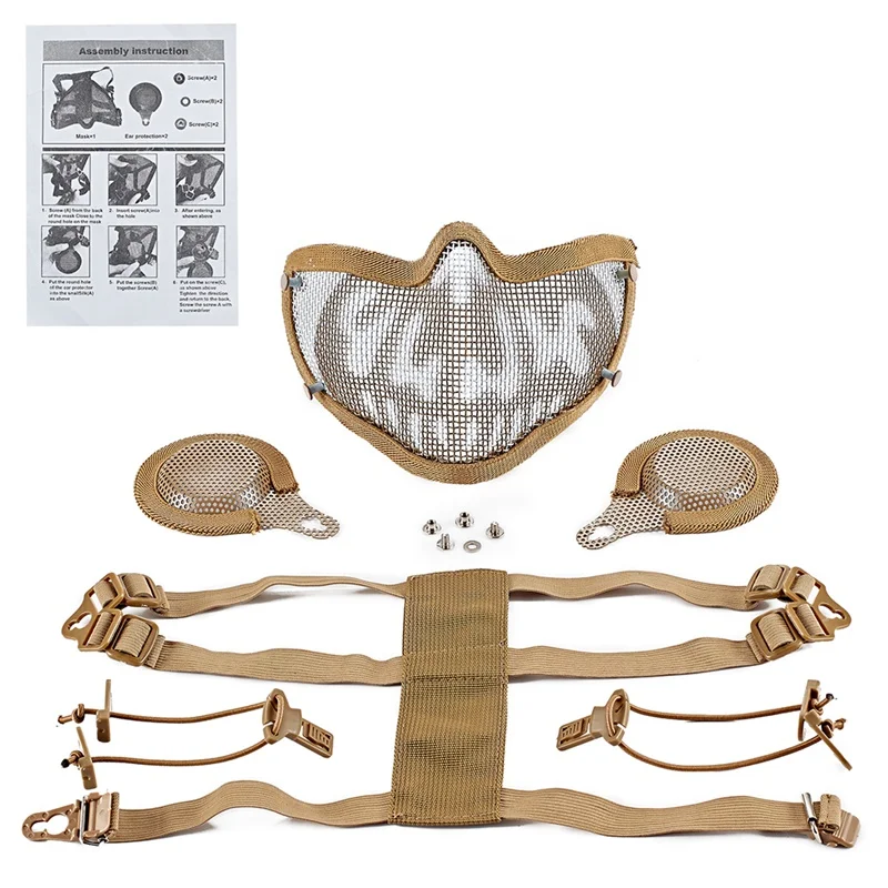 Tactical) Half Face Mask Breathable Soft Folding Mesh Mouth Ear Protector Sports Accessories