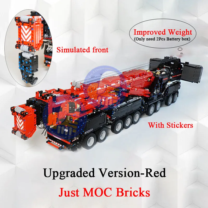 Новинка, мощный мобильный кран LTM11200 RC Technic, комплекты двигателей, блоки, блоки, подходят для MOC 20920, подарок для детей на день рождения - Цвет: Upgraded version Red