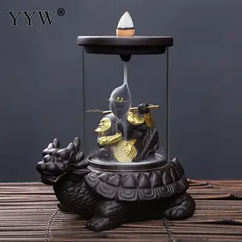 

Buddha Backflow Incense Burner Xuanwu Snake Smoke Waterfall Incense Burner Holder Glass Column Burner Chinese Ceramic Censer