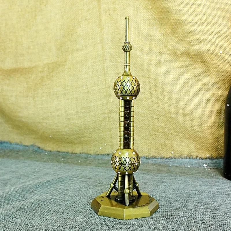 Luxury Alloy Oriental Pearl Metal Crafts Figurine Statue Model Home Decor Souvenir Model Kids Toys For Children Ornaments Gifts