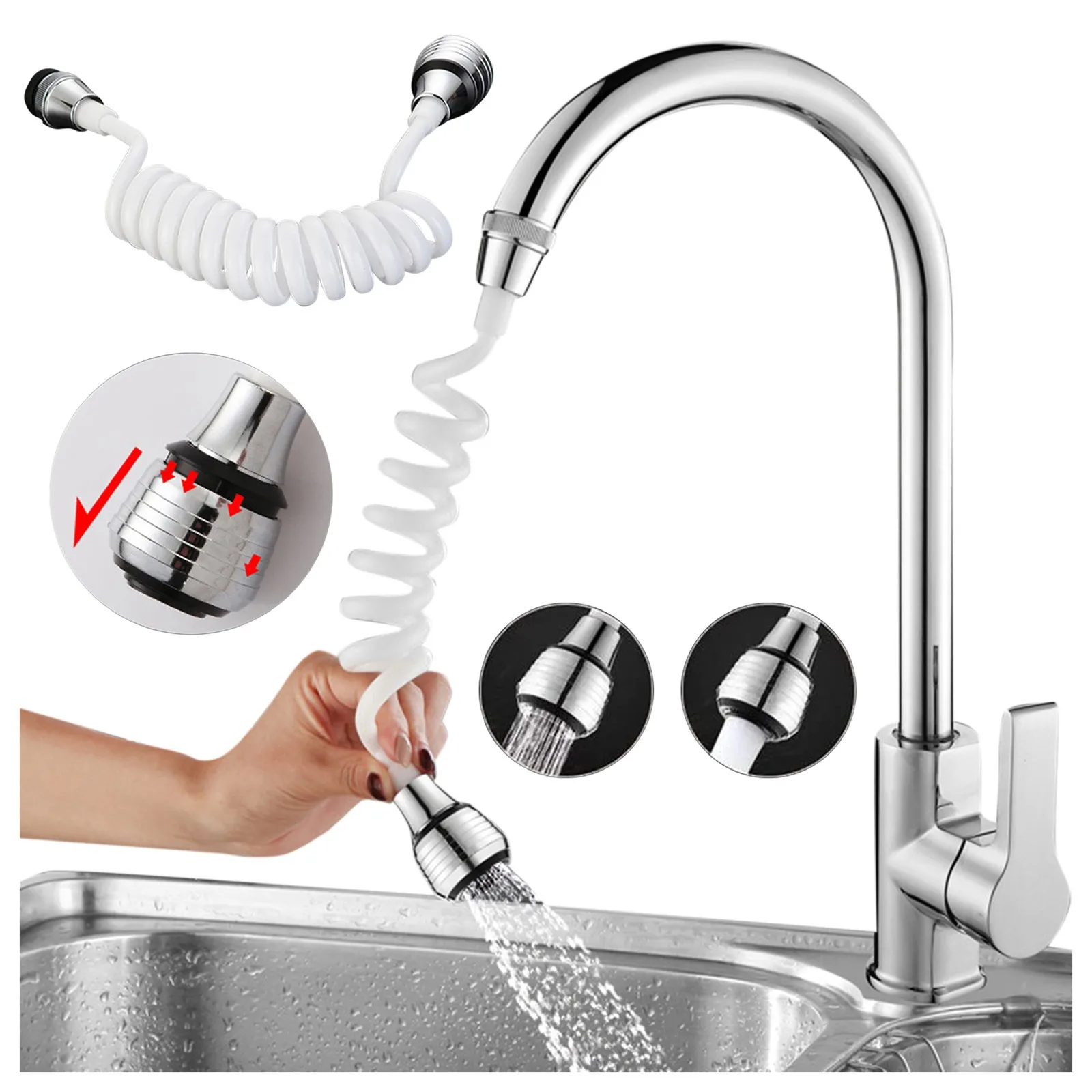 1PC Kitchen Faucet Extension Extender 360 Rotatable Long Hose Portable