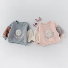 Зимний детский хлопковый вельветовый свитер для новорожденных мальчиков и девочек; пальто с круглым вырезом и рисунком улыбки; Детские топы с длинными рукавами; детская одежда