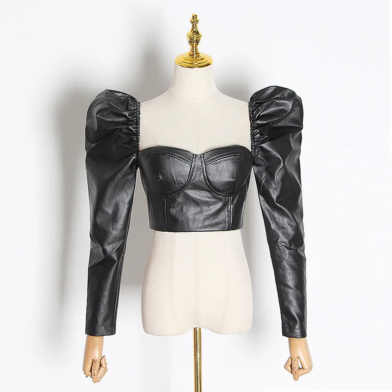 

Australia Popular Brand Non-mainstream Design 2020 Spring New Style Fashion Puff Sleeve Square Collar Slim Fit Slimming Tops