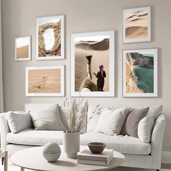 

Desert Camel Woman Man Rock Lake Mountain Gecko Nordic Posters And Prints Wall Art Canvas Painting Wall Pictures For Living Room