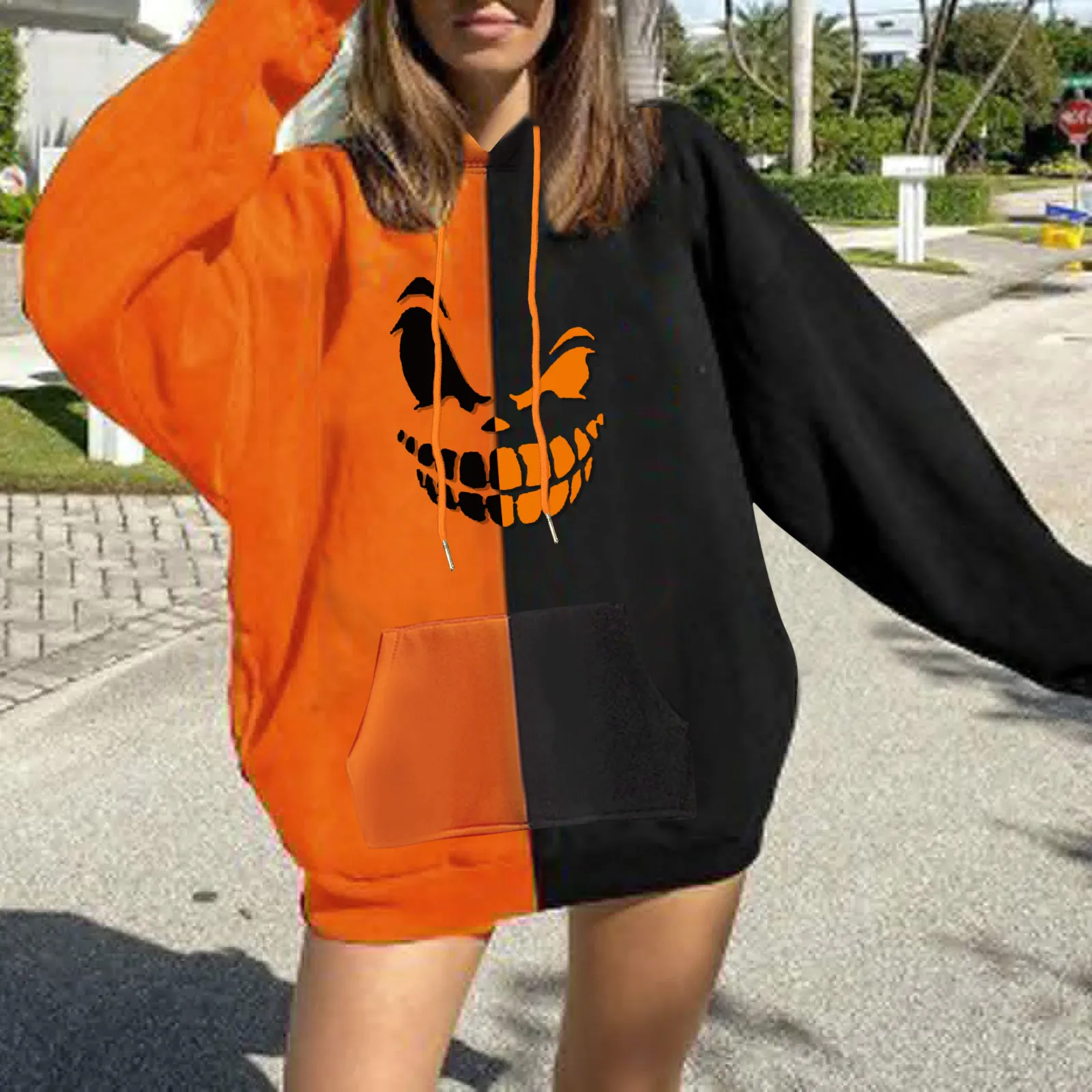 2xl Plus Size Fashion Hoodies Women Patchwork O-neck Long Sleeve Pullover Tops Autumn Casual Female Sweatshirts Streetwear 1