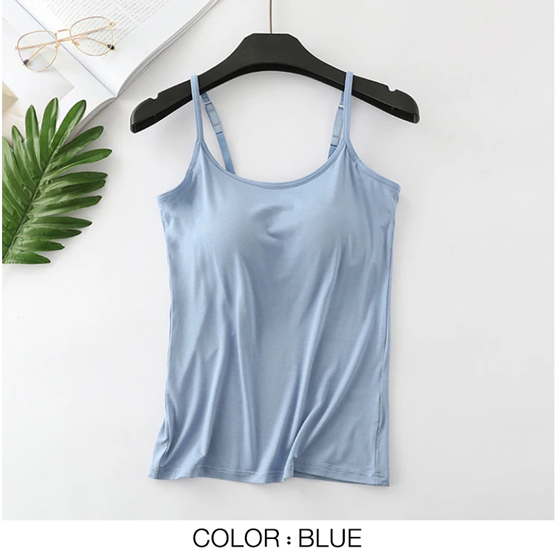 Women Tank-Top Built-in Bra Padded Push-Up Stretchable Modal Tops Camisoles Tube Vest Sleeveless Sexy Casual Korean SA0764